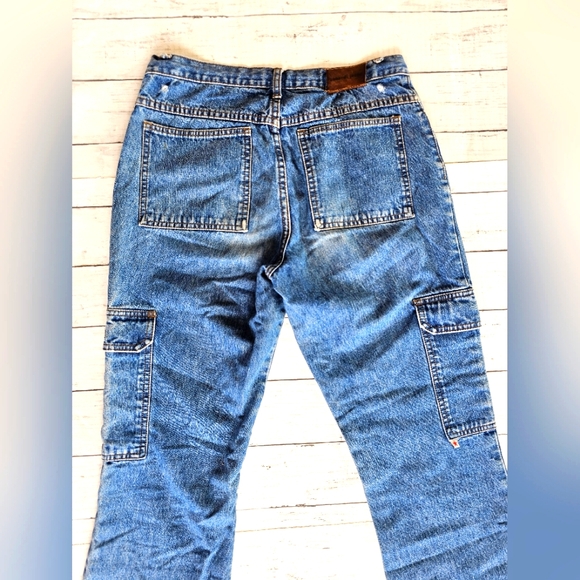Vintage Y2k Zana Di Blue Denim Cargo Pocket Jeans Flare Distressed w/ Tie String - Picture 8 of 13